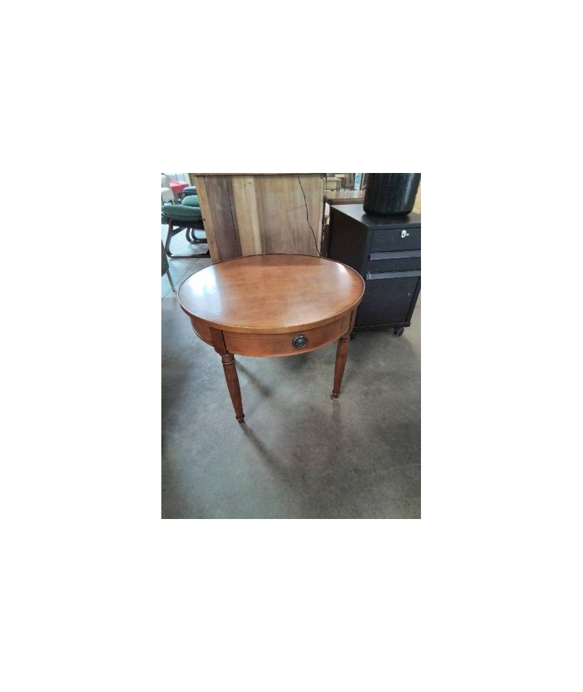 TABLE RONDE BOIS CLAIR 1 TIROIR STYLE DIRECTOIRE 