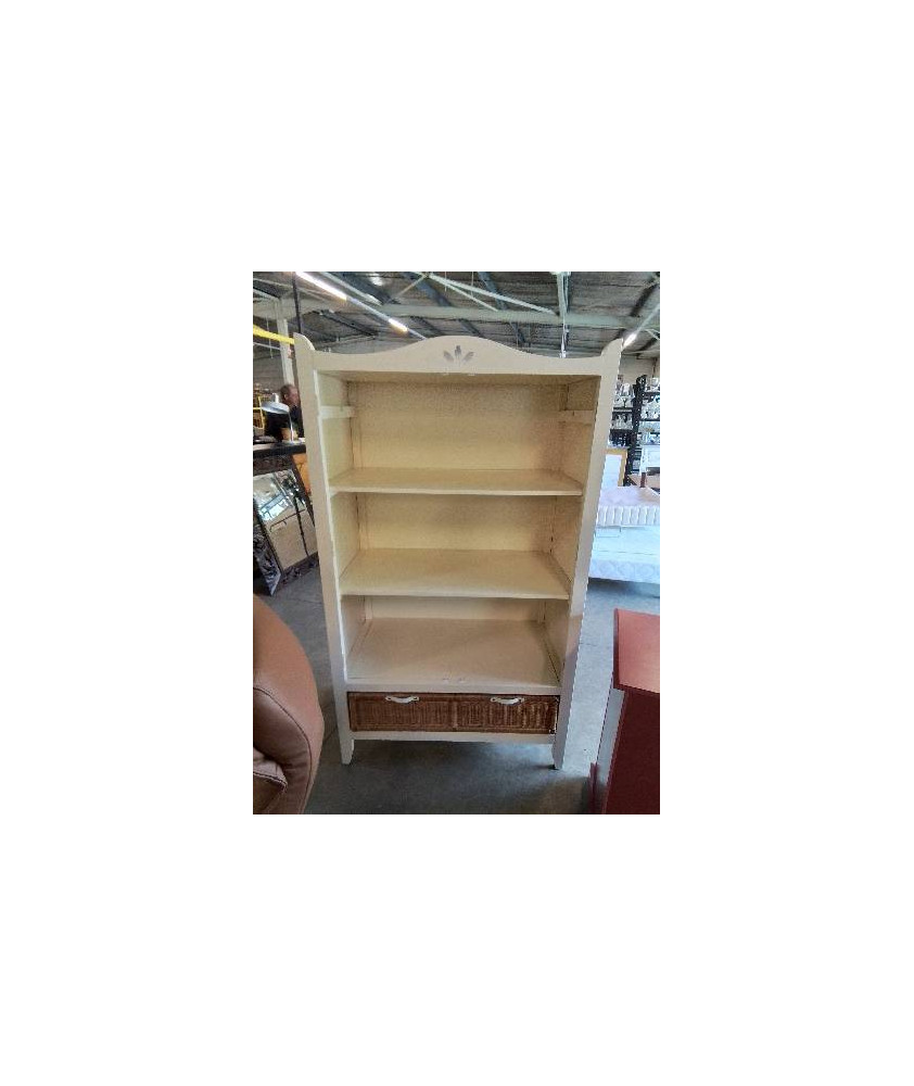 BIBLIOTHÈQUE BOIS ECRU 3 NICHES 1 TIROIR OSIER