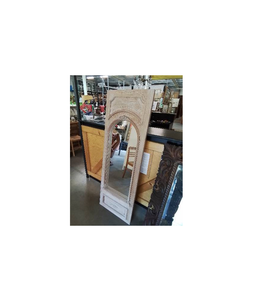 MIROIR RECTANGULAIRE CINTRÉ BOIS NATUREL MOULURÉ ET SCULPTÉ 156X54CM