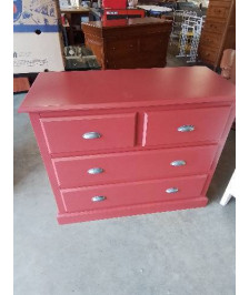 COMMODE BOIS ROUGE 4 TIROIRS POIGNÉES MÉTAL 