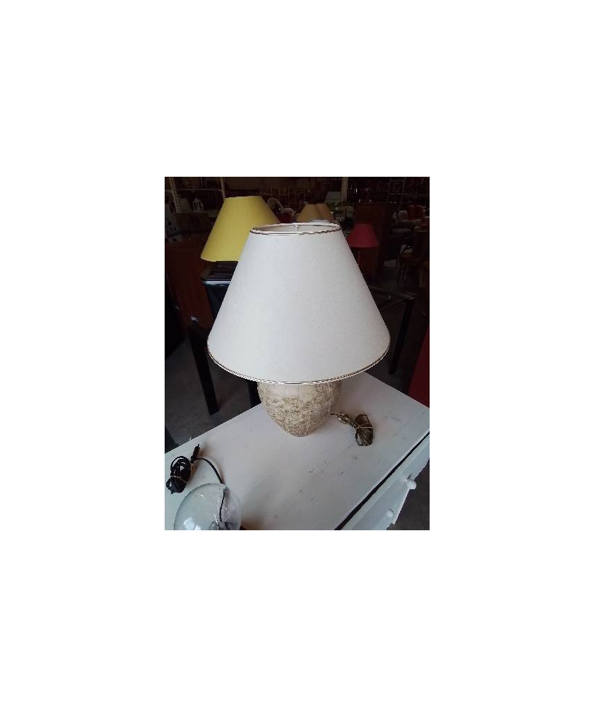 LAMPE CÉRAMIQUE TAUPE AJ ECRU LISERÉ DORÉ 