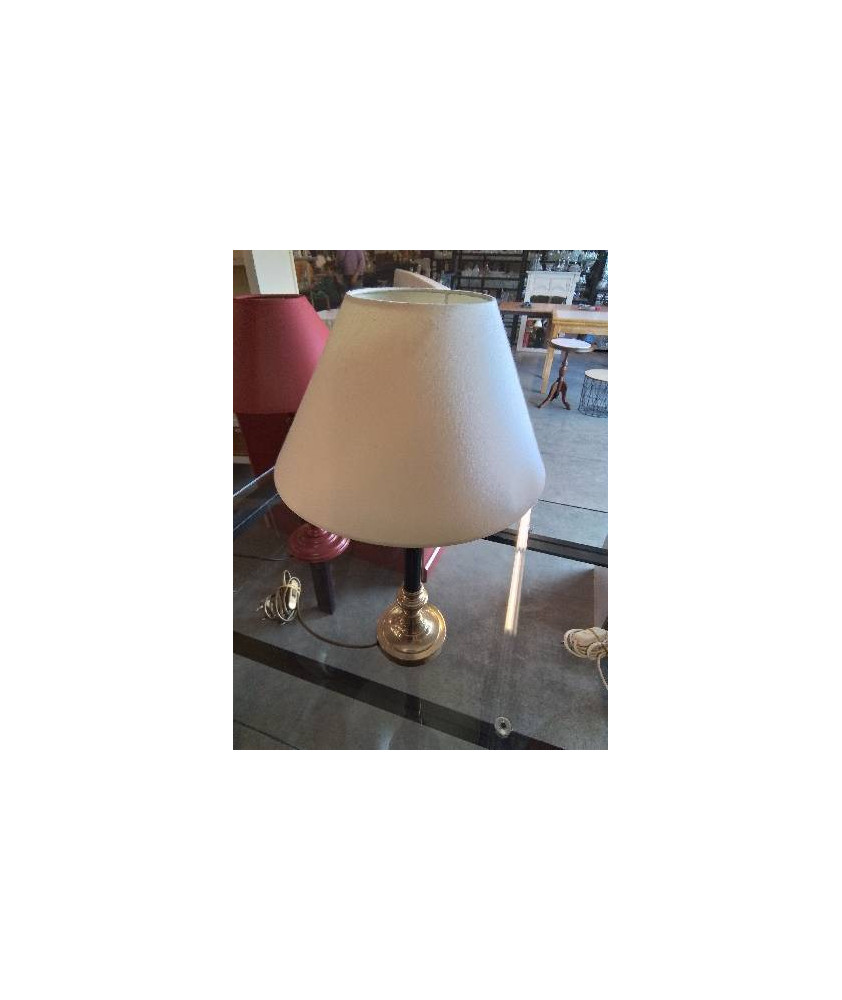 LAMPE COLONNE MÉTAL DORÉ ET NOIR AJ ECRU
