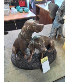 STATUETTE CHIENS DE CHASSE PLATRE PEINT FIN XIXE 