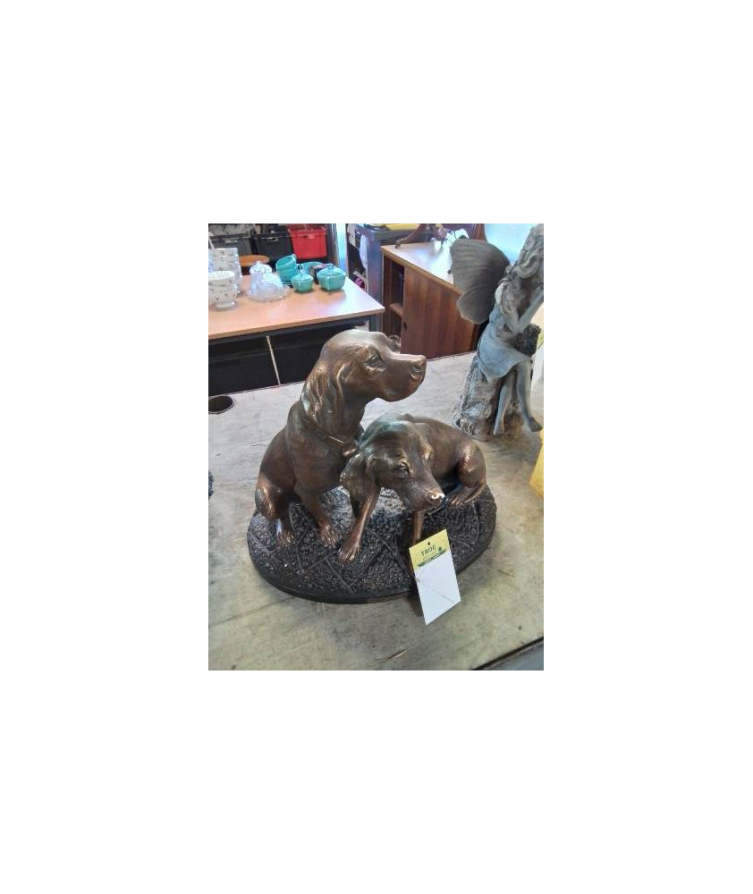 STATUETTE CHIENS DE CHASSE PLATRE PEINT FIN XIXE 