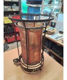 LAMPE RONDE FER FORGÉ ET PEAU ORANGÉ STYLE ORIENTAL