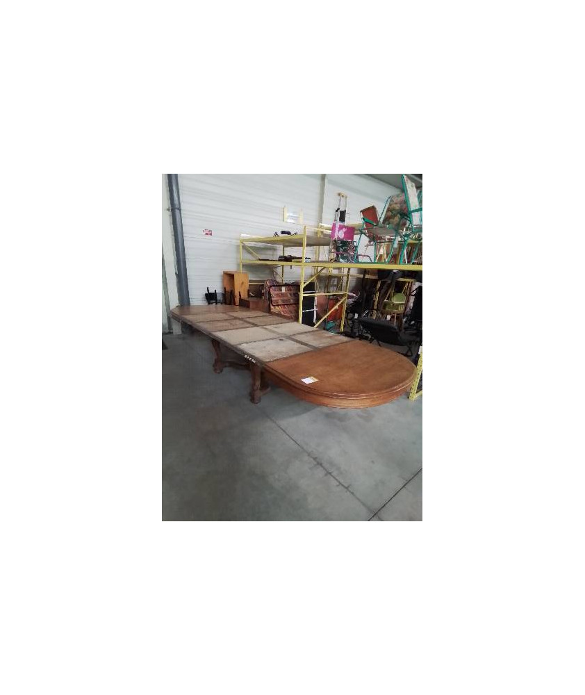 TABLE OVALE EXTENSIBLE BOIS CLAIR PIÈTEMENT SCULPTÉ A ENTRETOISE 4RALLONGES 49CM EN L\'ÉTAT 