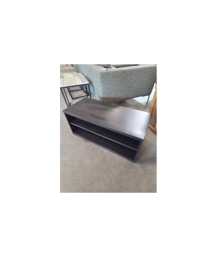 MEUBLE TV BAS BOIS NOIR WENGE 2 NICHES 