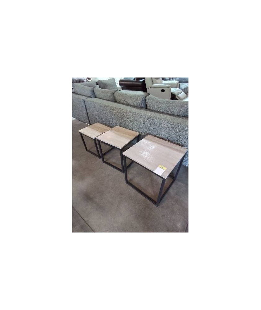 3 TABLES BASSES GIGOGNES PIÈTEMENT MÉTAL NOIR PLATEAU BOIS CLAIR