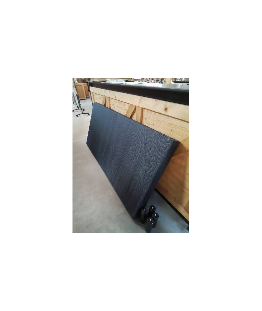 SOMMIER TAPISSER A LATTES 90X190 TISSU NOIR AVEC 4 PIEDS