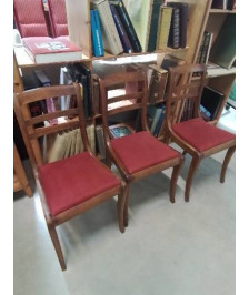 3 CHAISE BOIS ASSISE CAPITONNÉ TISSU ROUGE DOSSIER 3 BARREAUX STYLE RESTAURATION 