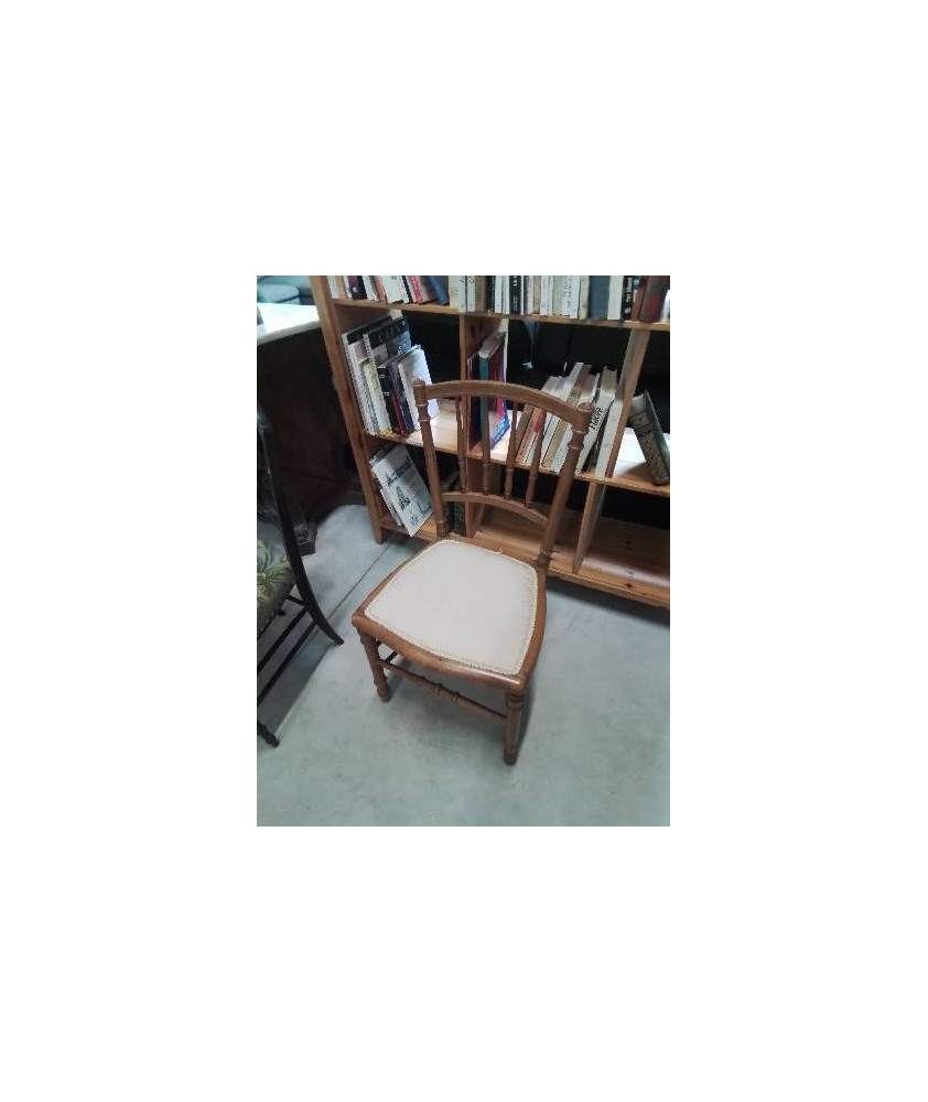 CHAISE BOIS CLAIR ASSISE TISSU ECRU DOSSIER A BARREAUX VERTICAUX NAPOLÉON III 