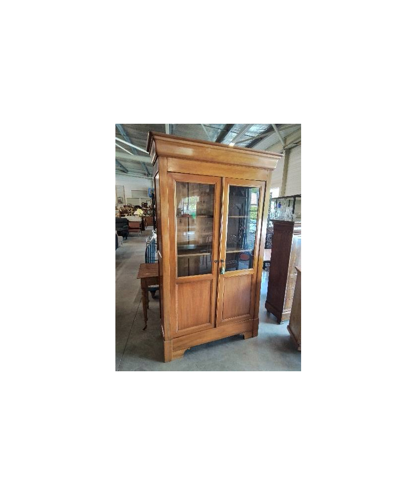 BIBLIOTHÈQUE VITRÉE BOIS CLAIR STYLE LOUIS PHILIPPE 