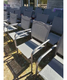 FAUTEUIL DE JARDIN PIÈTEMENT MÉTAL GRIS ASSISE ET DOSSIER TOILE GRISE  