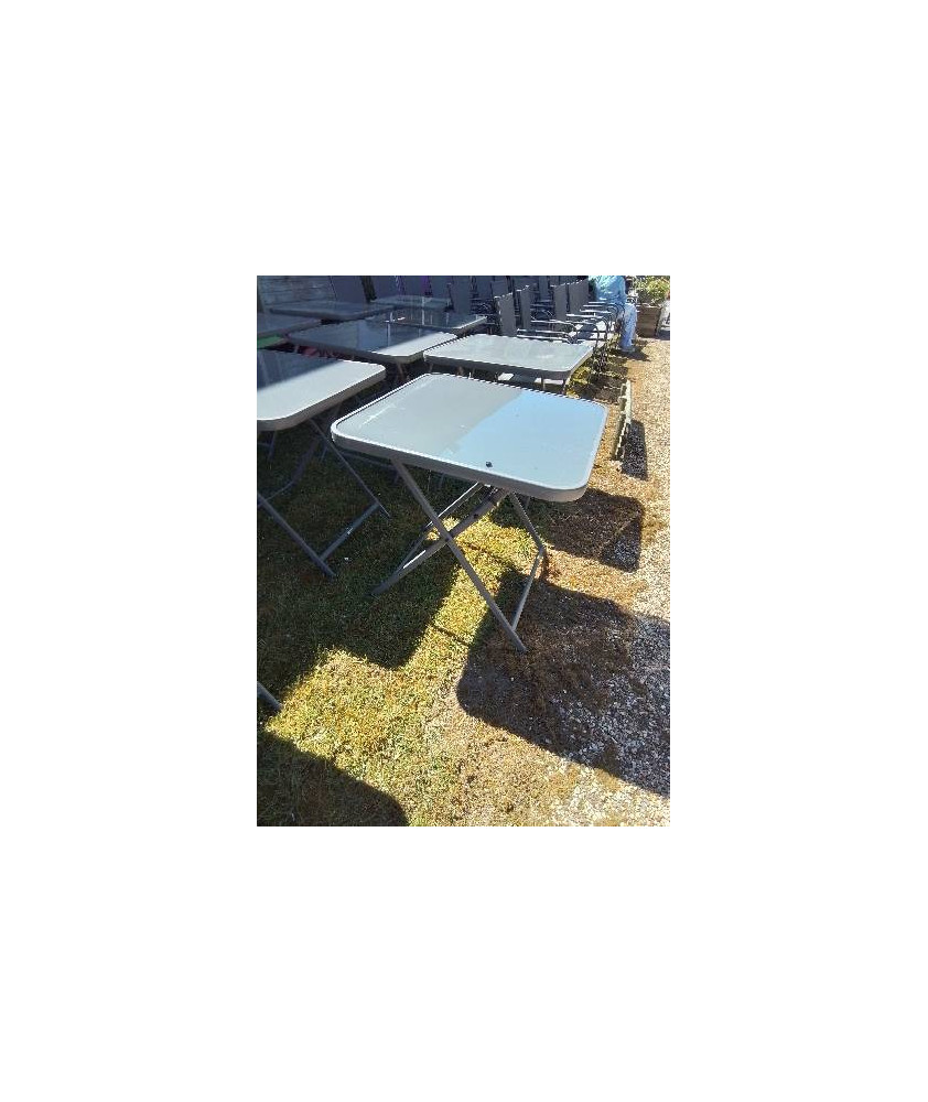 TABLE PLIANTE DE JARDIN CARRÉ PIÈTEMENT MÉTAL GRIS PLATEAU VERRE NATERIAL 70X70X72CM 