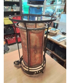 LAMPE RONDE FER FORGÉ ET PEAU ORANGÉ STYLE ORIENTAL