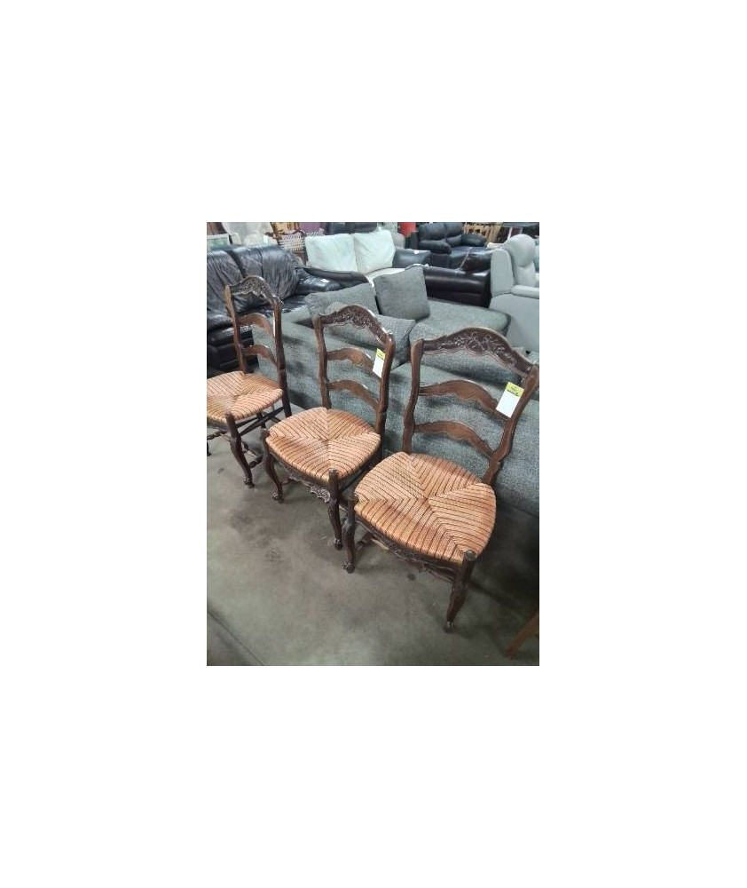 6 CHAISES BOIS DOSSIER CINTRÉ SCULPTÉ ASSISE PAILLÉE BICOLORE PIEDS ESCARGOT 