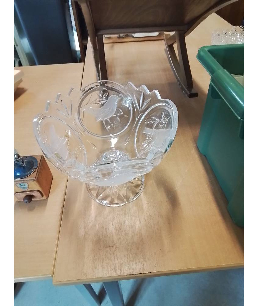 COUPE SUR PIEDOUCHE  VERRE AU OISEAUX