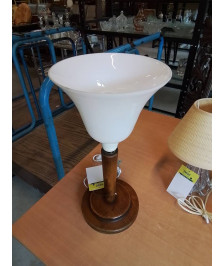 LAMPE ART DÉCO BOIS ET VERRE BLANC
