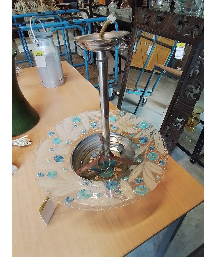 PLAFONNIER ART DÉCO MÉTAL CHROMÉ ET VERRE 