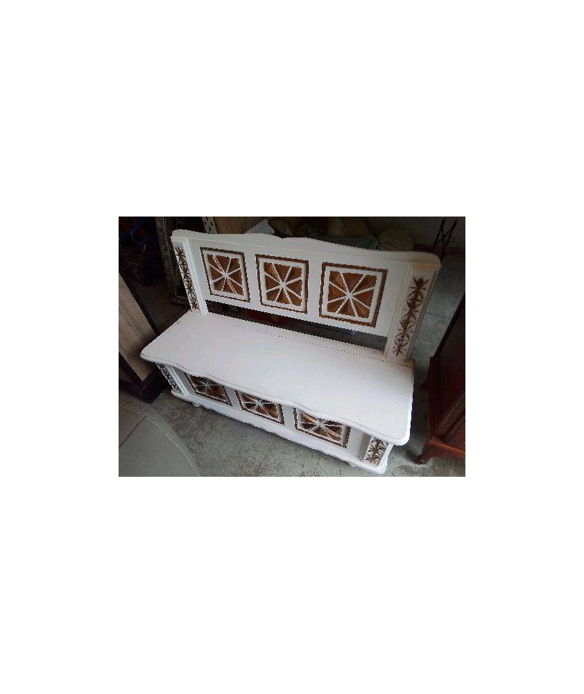 BANC STYLE BASQUE RELOUKER BLANC ET DORÉ 