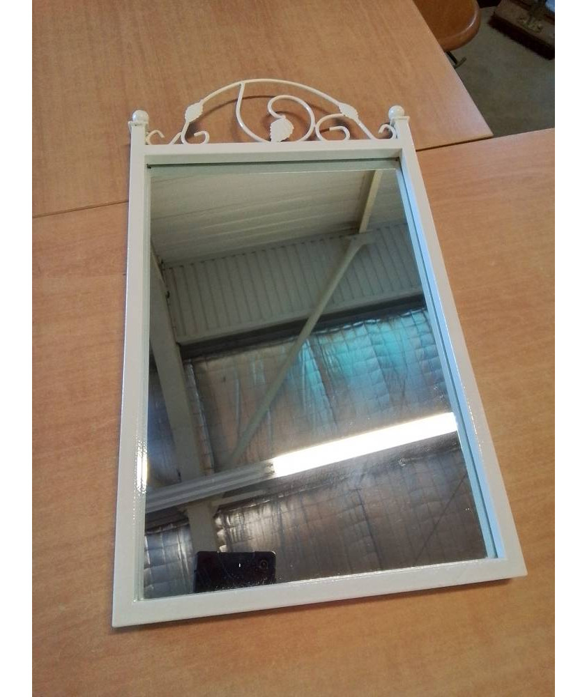 MIROIR RECTANGULAIRE CINTRÉ MÉTAL BLANC AUX FEUILLES 