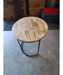 TABLE BASSE RONDE PIÈTEMENT MÉTAL NOIR PLATEAU BOIS CLAIR 