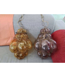 SUSPENSION GRAPPE EN VERRE SOUFLÉ STYLE MURANO 