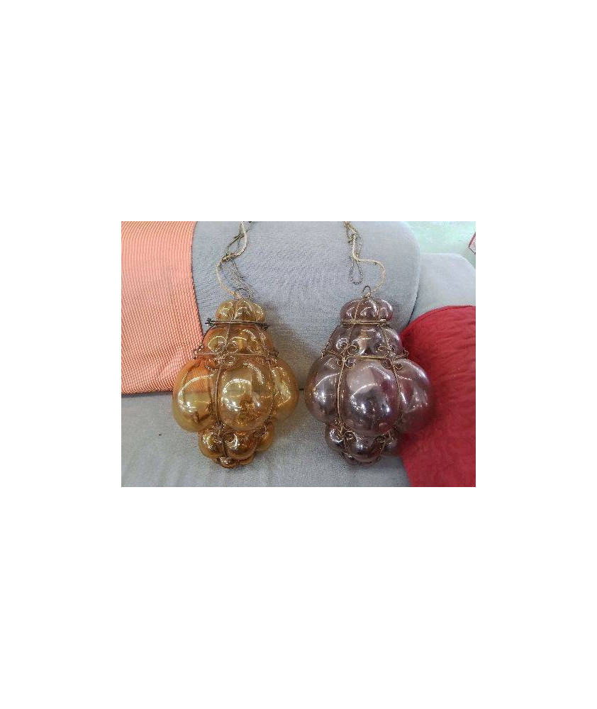 SUSPENSION GRAPPE EN VERRE SOUFLÉ STYLE MURANO 