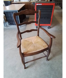 FAUTEUIL DE CHEMINÉE BOIS PAILLÉ STYLE RÉGENCE COQUILLE