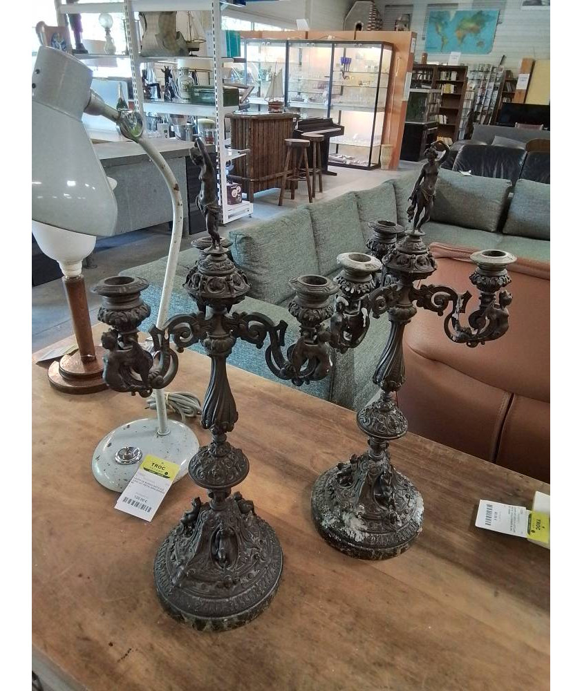 PAIRE DE CANDÉLABRE RÉGULE SOCLE MARBRE FIN XIXE EN L\'ÉTAT 