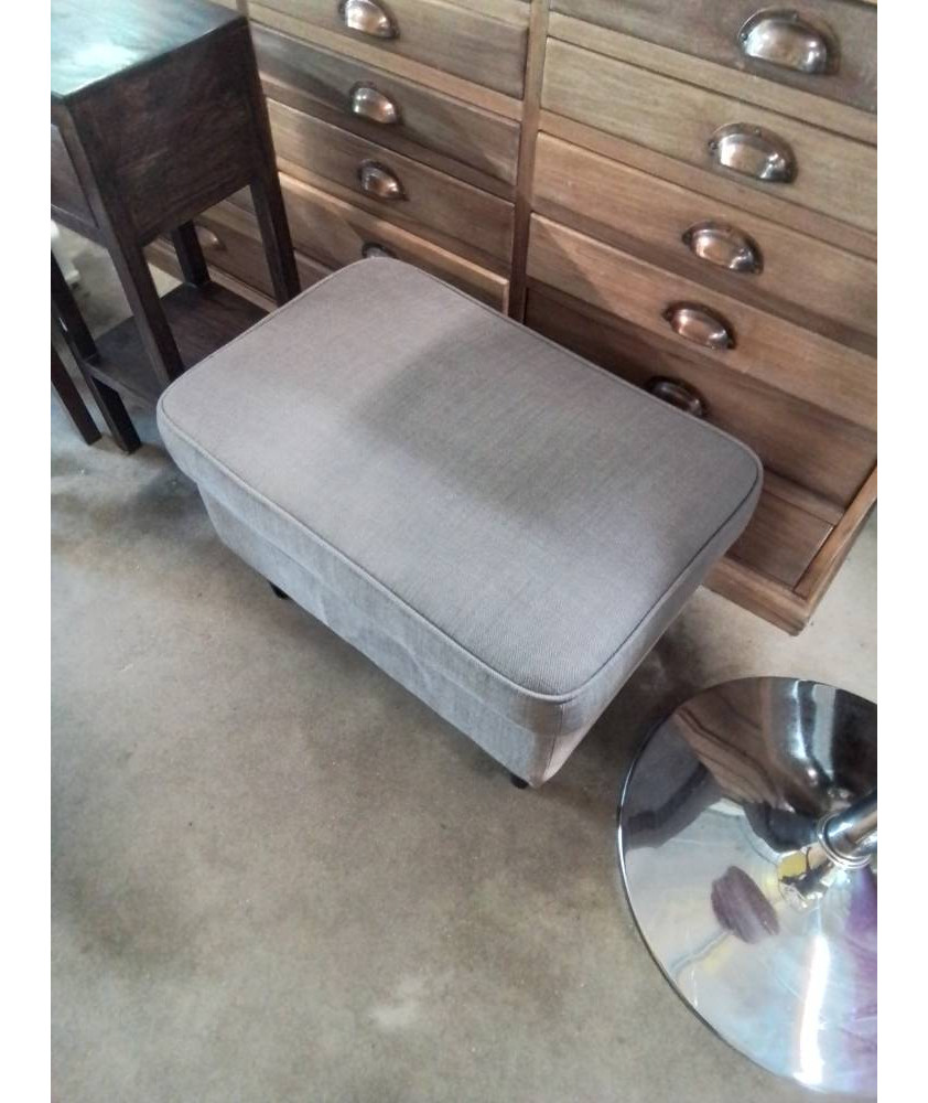 POUF RECTANGULAIRE TISSU TAUPE PIEDS BOIS NOIR