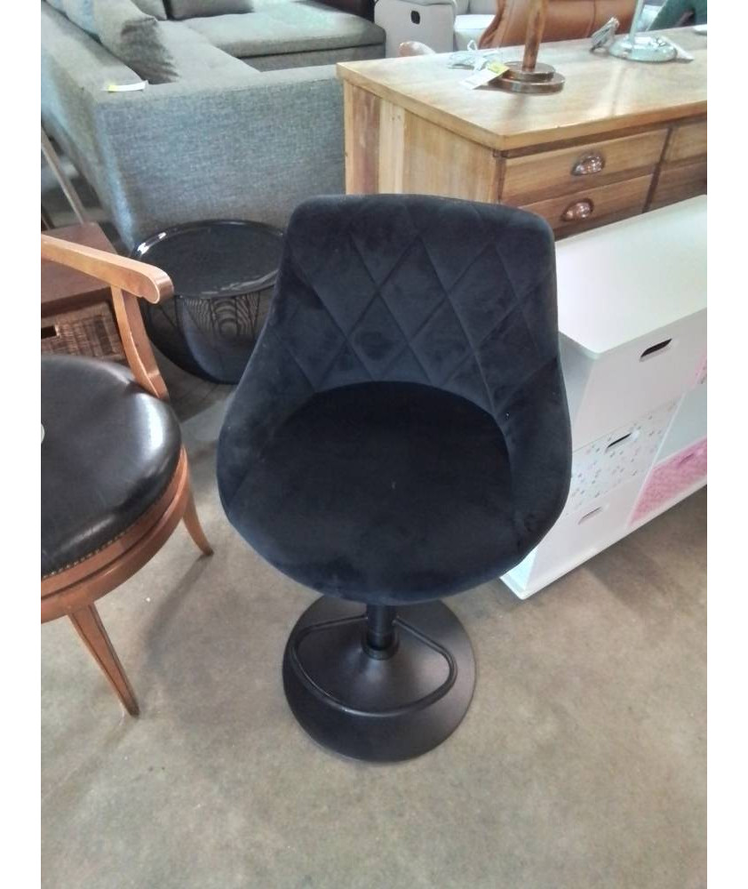 TABOURET DE BAR PIÈTEMENT MÉTAL NOIR ASSISE TISSU NOIR