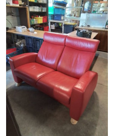 CANAPÉ STRESSLESS 2 PLACES CUIR ROUGE TÊTIÈRES RÉGLABLES