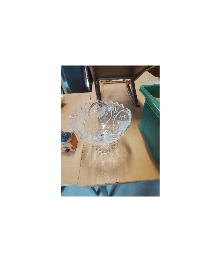 COUPE SUR PIEDOUCHE  VERRE AU OISEAUX