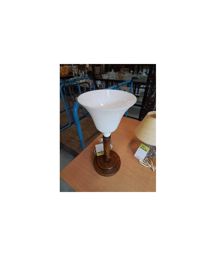 LAMPE ART DÉCO BOIS ET VERRE BLANC