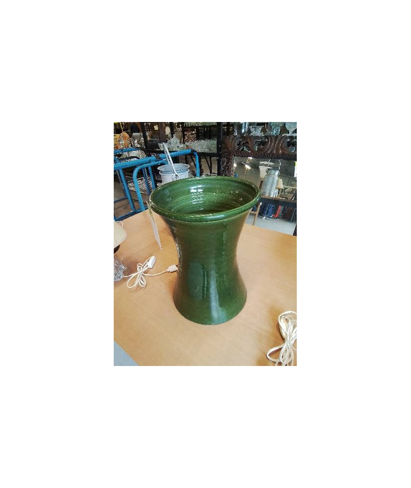 VASE DIABOLO CÉRAMIQUE ÉMAILLÉE VERT ANNÉES 50 35,5CM