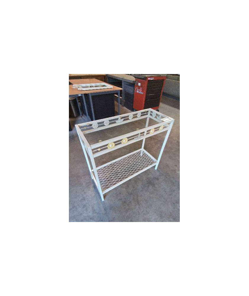CONSOLE RECTANGULAIRE MÉTAL BLANC AUX FLEURS DESSUS TABLETTE VERRE
