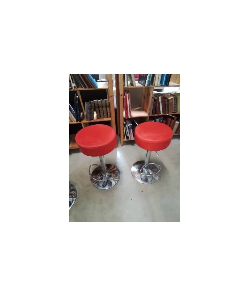 TABOURET DE BAR ROND PIÈTEMENT MÉTAL CHROMÉ ASSISE PU ROUGE 