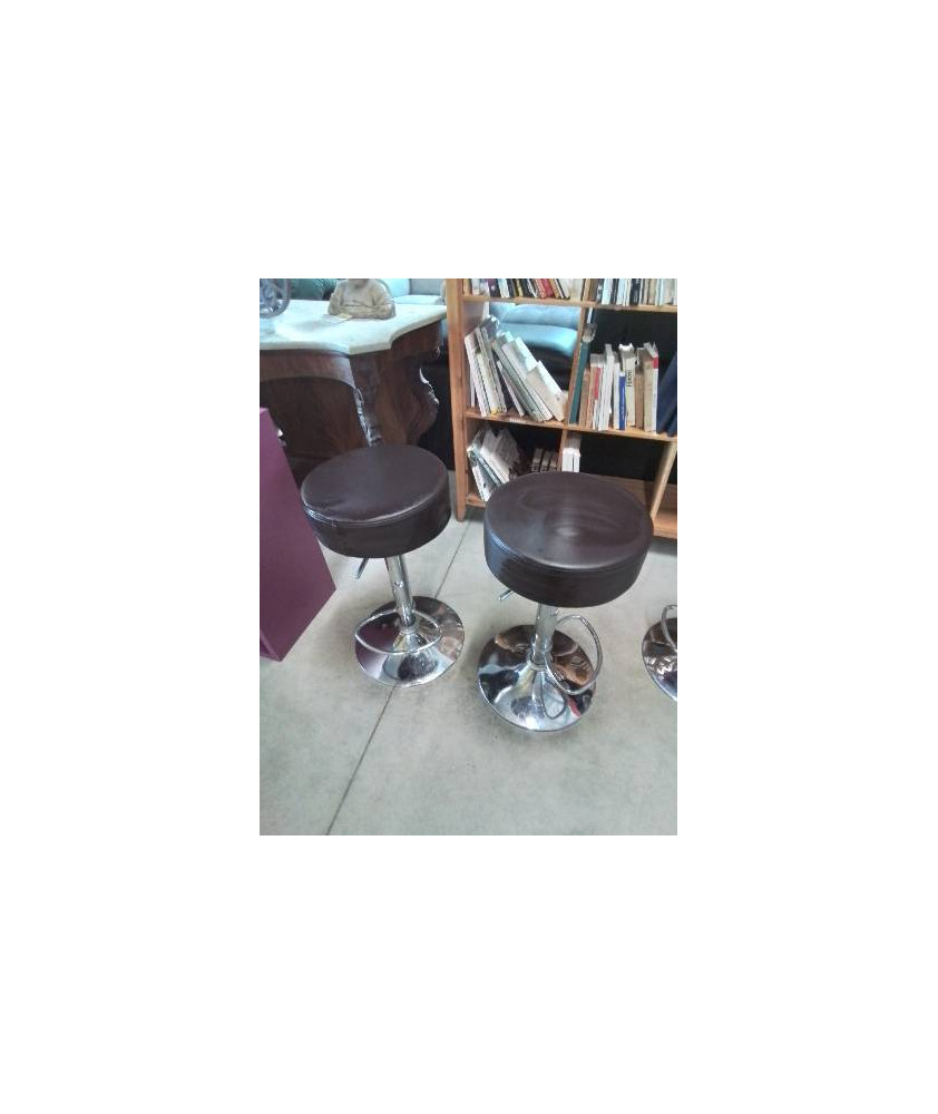 TABOURET DE BAR ROND PIÈTEMENT METAL CHROMÉ ASSISE PU MARRON 