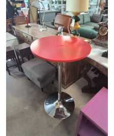 TABLE MANGE DEBOUT PIÈTEMENT MÉTAL CHROMÉ PLATEAU BOIS ROUGE