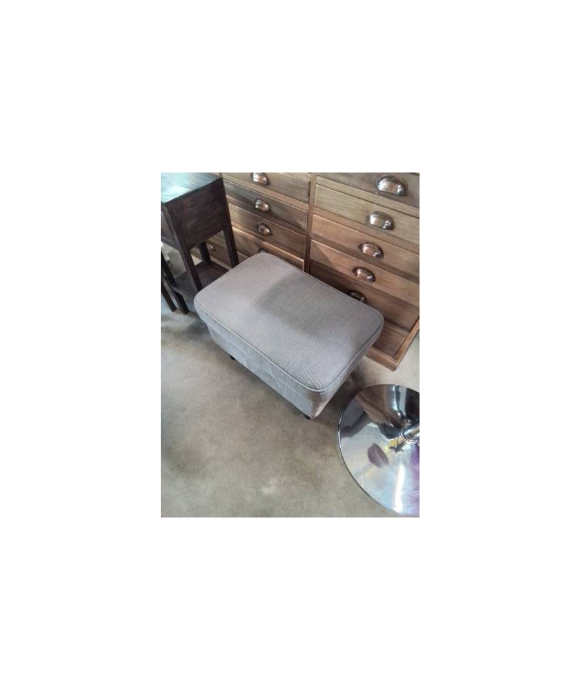 POUF RECTANGULAIRE TISSU TAUPE PIEDS BOIS NOIR