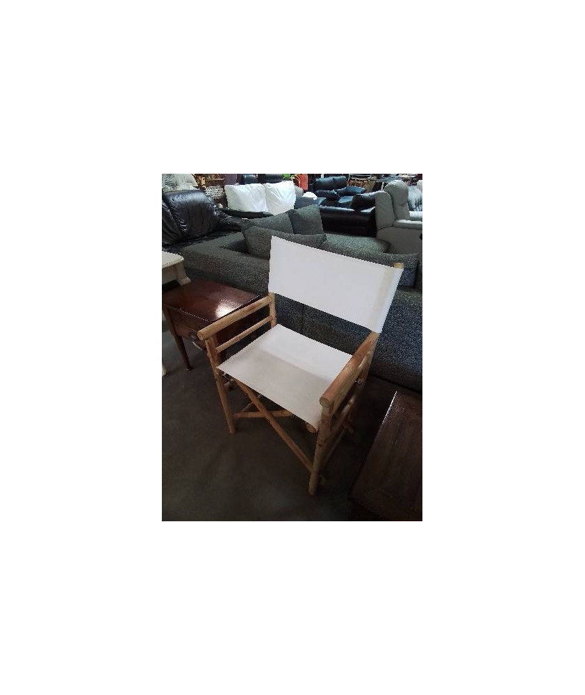 FAUTEUIL DE METTEUR EN SCÈNE BAMBOU ET TISSU ECRU