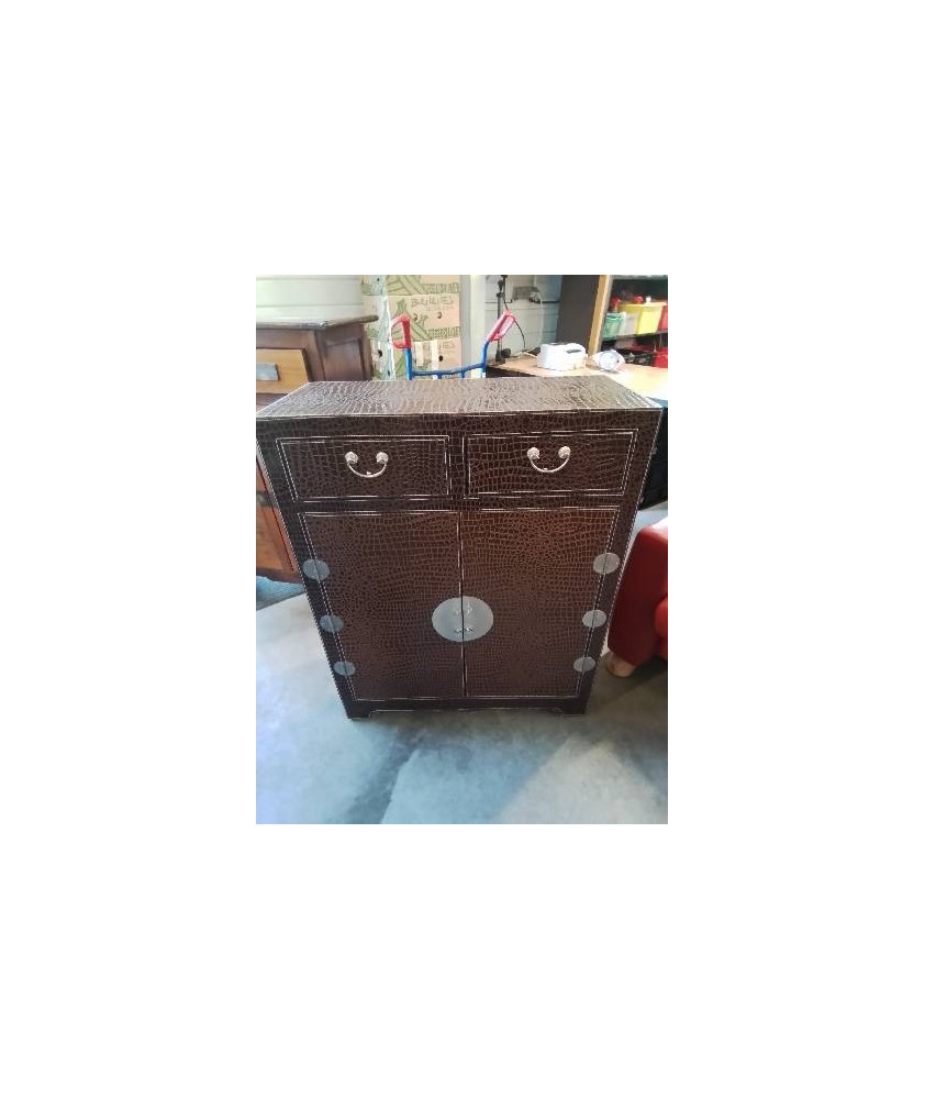 BUFFET GAINÉ SKAÏ MARRON 2 TIROIRS 2 PORTES STYLE ASIATIQUE 