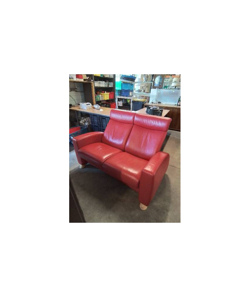 CANAPÉ STRESSLESS 2 PLACES CUIR ROUGE TÊTIÈRES RÉGLABLES