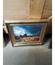 TABLEAU REPRODUCTION TRAVAILLEURS AU CHAMP CADRE DORÉ 