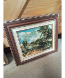 TABLEAU REPRODUCTION SCÈNE VILLAGEOISE CADRE BOIS