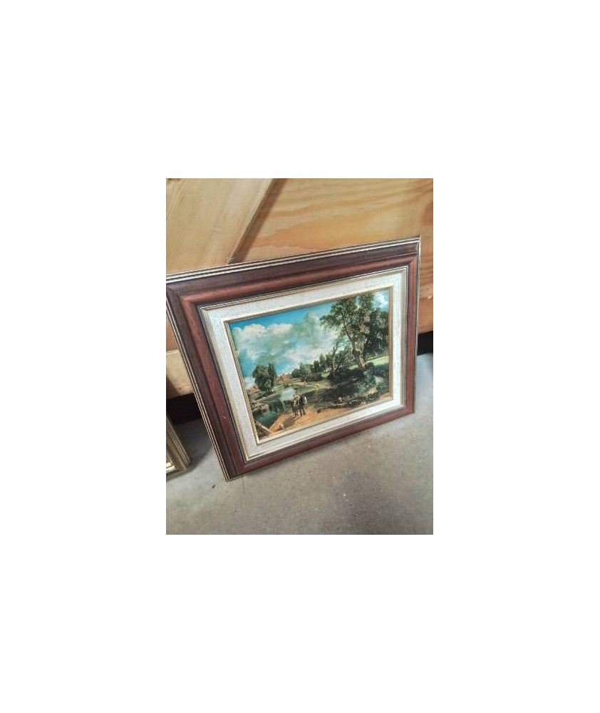 TABLEAU REPRODUCTION SCÈNE VILLAGEOISE CADRE BOIS