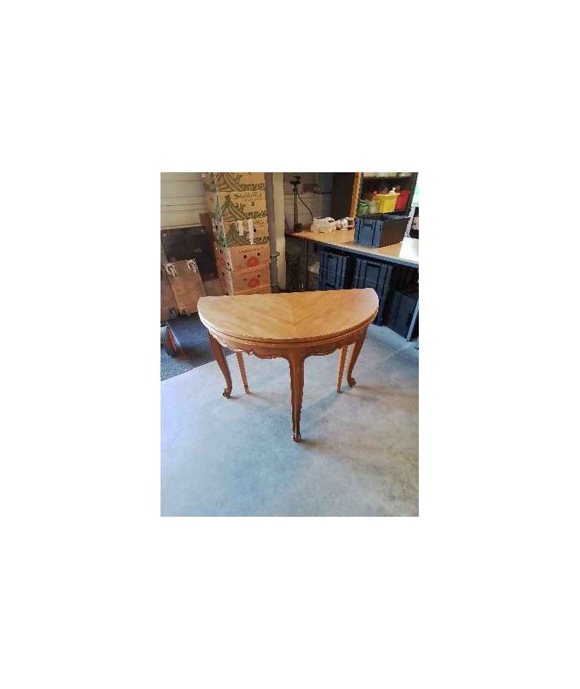 CONSOLE DEMI LUNE EXTENSIBLE BOIS CLAIR STYLE RÉGENCE 2 RALLONGES 47CM