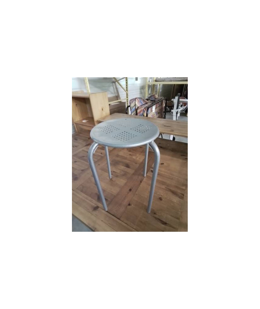 TABOURET ROND MÉTAL GRIS ASSISE AJOURÉE