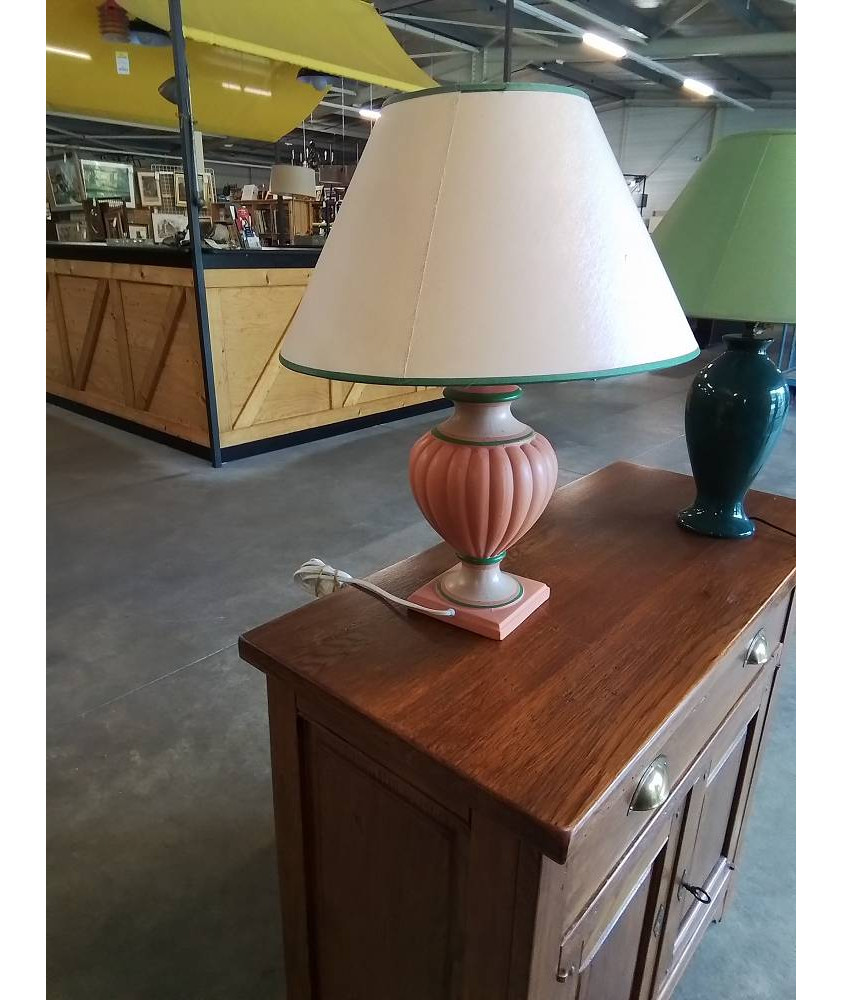 LAMPE BALUSTRE CÉRAMIQUE AJ ECRU LISERÉ VERT 
